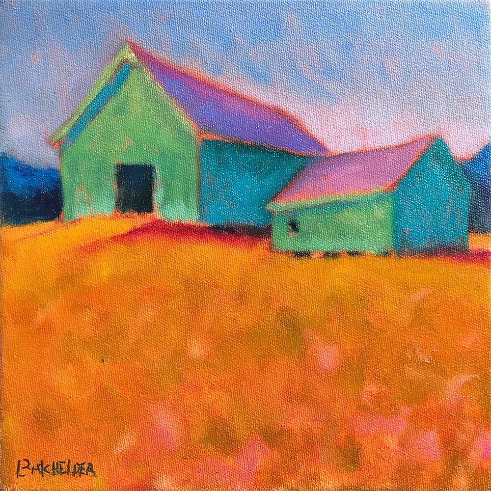 "Eastern Farm (color study)" original oil on canvas 8 x 8