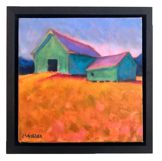 "Eastern Farm (color study)" original oil on canvas 8 x 8